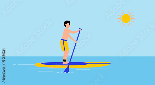 Person Paddleboarding On A Sunny Day Nautical Activity