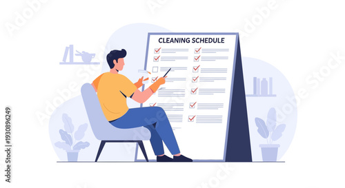 Person Planning Household Tasks On A Detailed Cleaning Schedule Chart