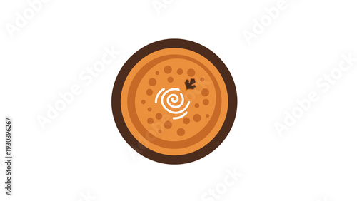 Stylized pumpkin spice latte with cinnamon swirl and leaf