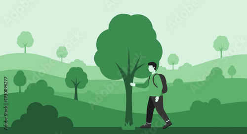 Person Hiking In A Lush Green Forest Landscape