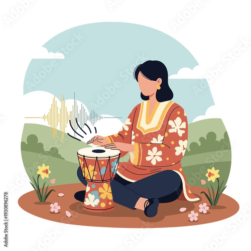 Person Playing Drum Outdoors Capturing Musical Rhythm Nature Sounds