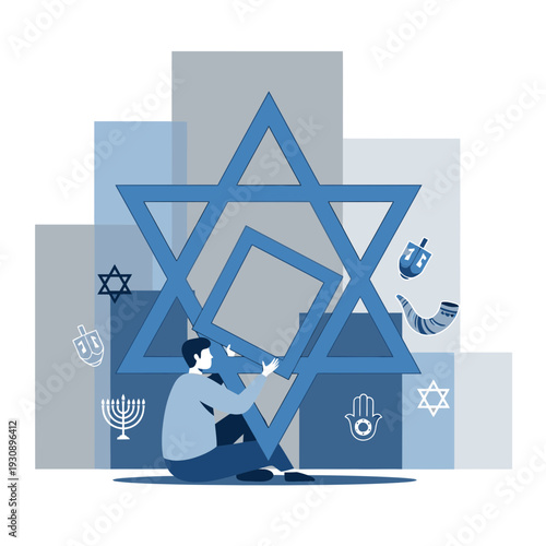Person Holding Star Of David Symbol With Jewish Symbols Abstract Geometric Background
