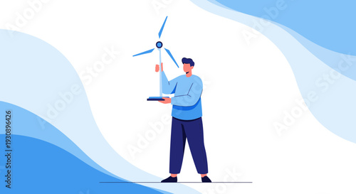 Person Holding Wind Turbine Model Represents Renewable Energy Innovation