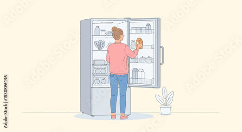 Person Reaching Into Open Refrigerator Full Of Groceries And Drinks