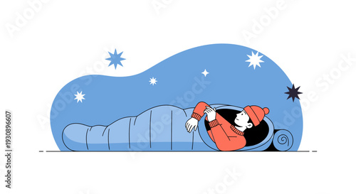 Person Sleeping In A Sleeping Bag Under A Starry Night Sky