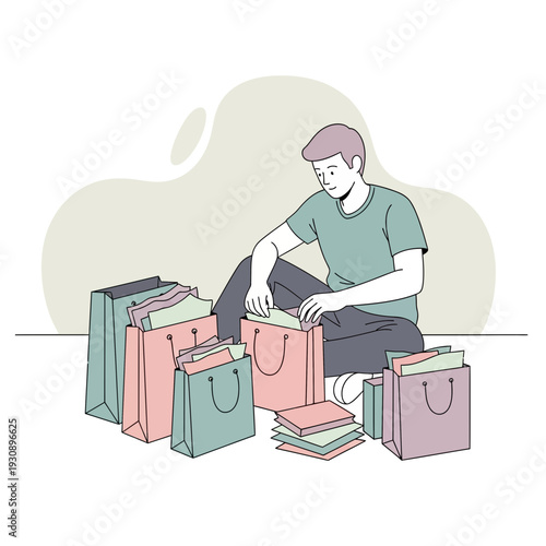 Person Sorting Shopping Bags After Retail Therapy Session Online Purchases