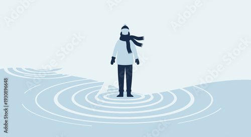 Person Standing On Frozen Pond With Ripples