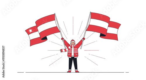 Person Waving Austrian Flags With Enthusiasm