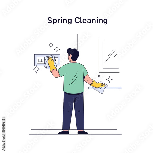 Person Wiping Down Walls During Spring Cleaning Season