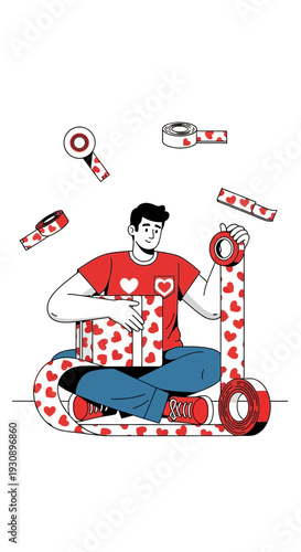 Person With Gift And Tape On Scooter Featuring Heart Patterns For Celebrations