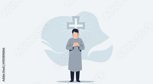 Person With Cross Above Head Peaceful And Spiritual