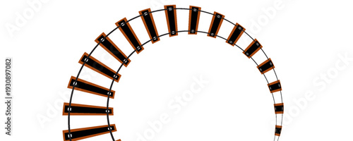 Railroad train track set. Isolated toy rail road way curve and line icons. Railway route collection