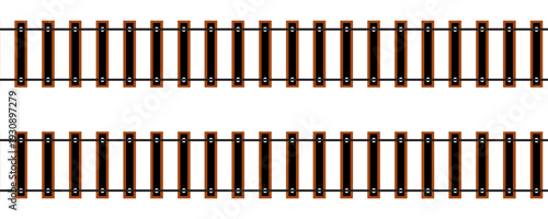 Railroad train track set. Isolated toy rail road way curve and line icons. Railway route collection