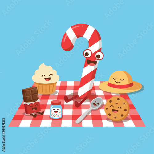 Cute Candy Cane and Friends Picnic.
