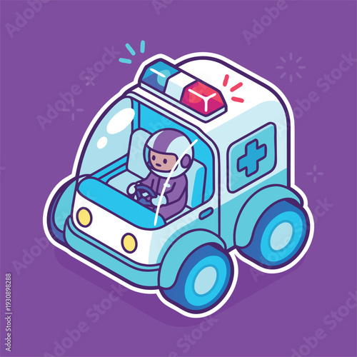 Cute Cartoon Ambulance with Driver.