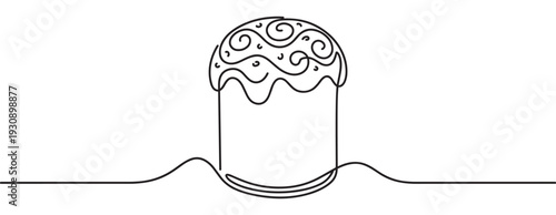 Delicious decorated cake illustration created with a single continuous line, featuring elegant icing swirls for festive occasions.