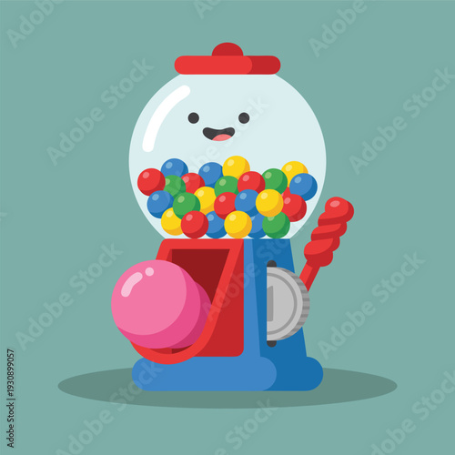 Cute Cartoon Gumball Machine with Pink Bubblegum.