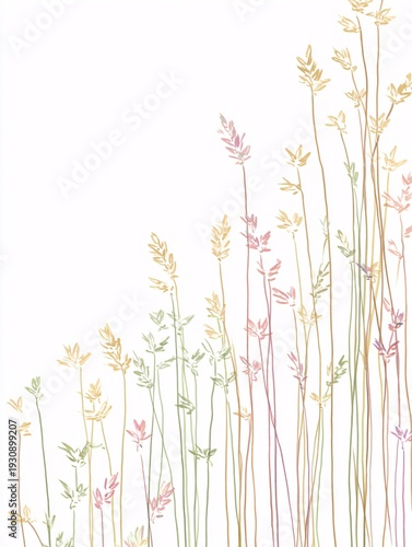 minimal illustrated wheat frame with thin stems and simplified shapes, focusing on negative space and softness. The cozy relaxing tone is expressed through gentle color transitions and uncluttered 