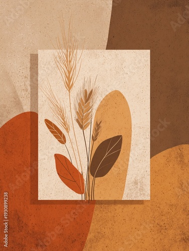 minimal illustrated wheat frame with thin stems and simplified shapes, focusing on negative space and softness. The cozy relaxing tone is expressed through gentle color transitions and uncluttered