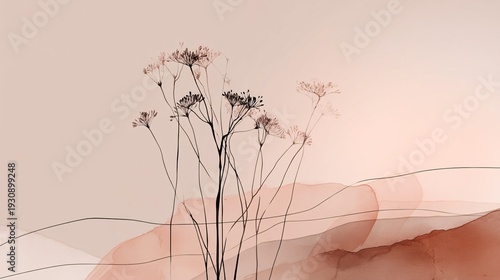 minimal illustrated wheat frame with thin stems and simplified shapes, focusing on negative space and softness. The cozy relaxing tone is expressed through gentle color transitions and uncluttered