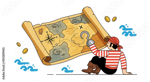Pirate With Treasure Map Seeking Adventure And Riches