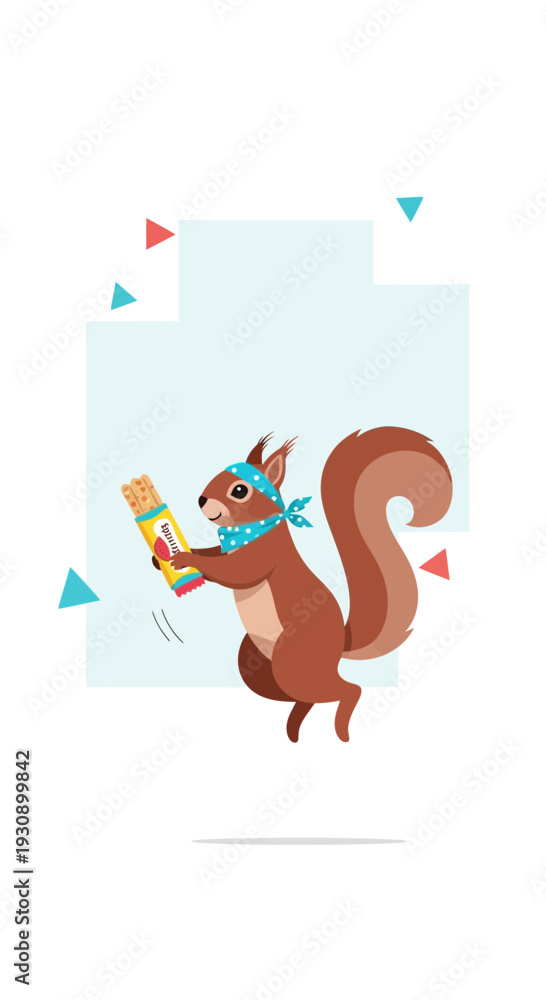 Fototapeta premium Playful Squirrel Adorably Grabs Tasty Snack Bar With Enthusiasm