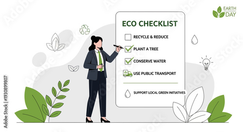 Professional Woman Completes Eco Checklist Promoting Environmental Awareness and Sustainable