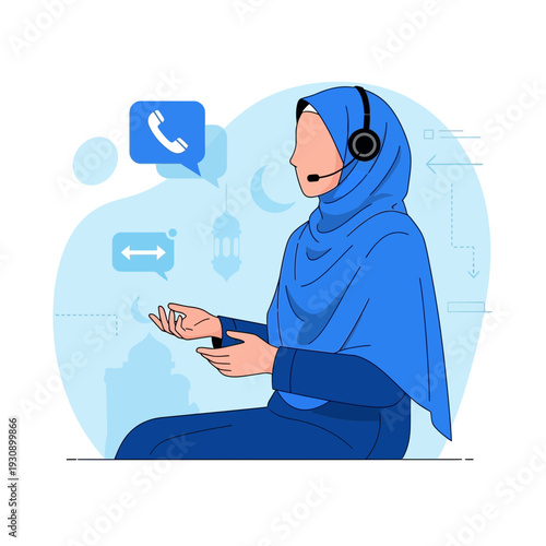 Professional Woman With Headset Offering Customer Service Assistance Digitally