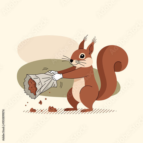 Playful Squirrel Grabs Treat From Paper Bag