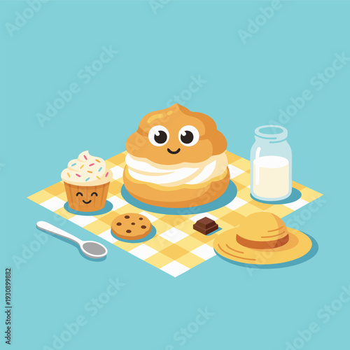 Cute Cream Puff and Cupcake Picnic.