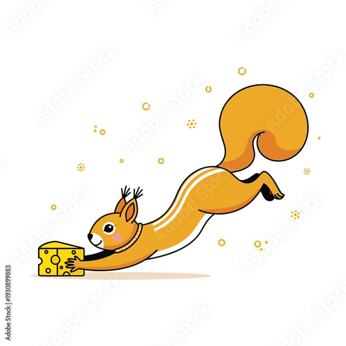 Playful Squirrel Grabs A Slice Of Delicious Cheese In Mid Air