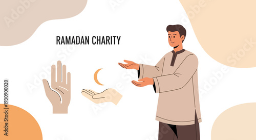 Ramadan Charity And Giving Spirit Illustrated With Hands And Moon
