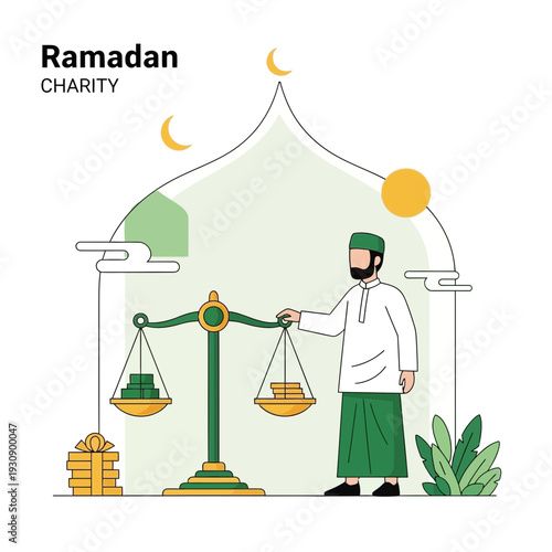 Ramadan Charity Balance Islamic Gift Moon Mosque Dome Sun People