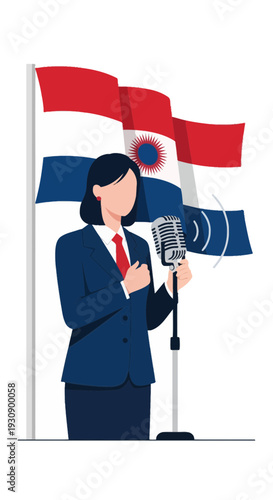 Political Figure Delivering A Speech In Front Of National Flag