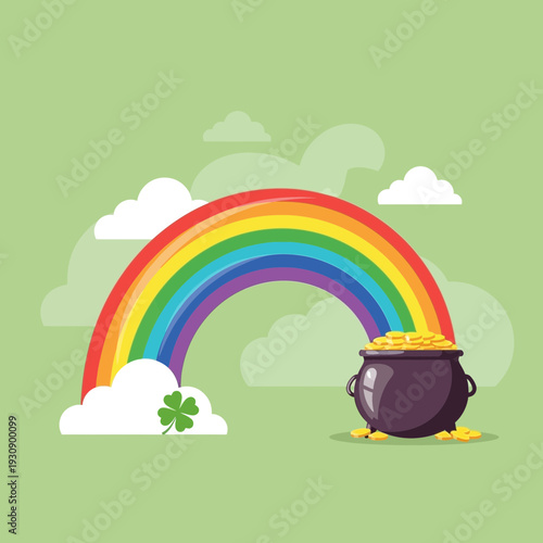 Pot Of Gold Rainbow Luck Clover Clouds Sky Festive