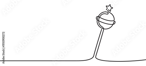 Elegant continuous line drawing of a magic wand with a star on top, representing wishes, dreams, and enchantment for children.