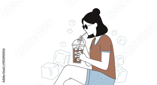 Refreshing Beverage And Ice Cubes Minimalist Illustration Summer Drink