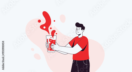Refreshing Beverage Splash Illustration With A Cheerful Man Enjoying A Drink