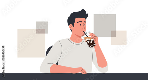 Refreshing Cold Drink Break For A Man During Work