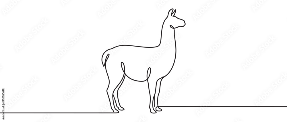 Obraz premium Llama animal continuous line drawing minimalist style illustration showcasing the elegant profile of this South American mammal in a modern graphic design.