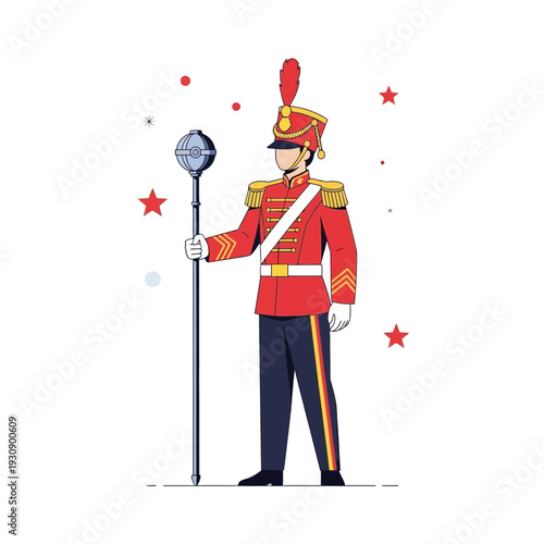 Regal Drum Major In Vibrant Red Uniform Leading A Parade Event Celebration