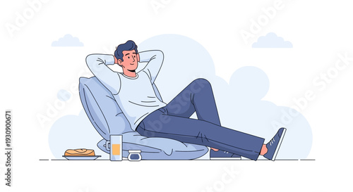 Relaxed Man Enjoying Leisure Time And Comfort Resting On A Decorative Cushion