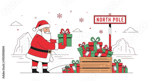 Santa Claus at The North Pole Delivering Presents for The Festive Holiday Season