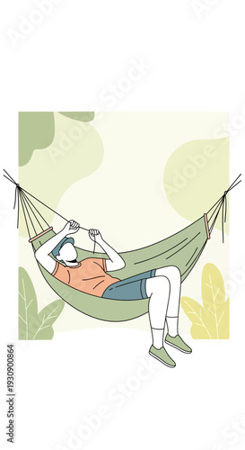 Relaxing In A Hammock Outdoor Serenity Minimalist Illustration Nature Escape