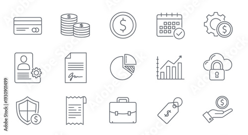Set of financial and business icons.