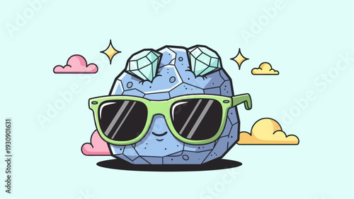 Cool rock character with sunglasses and gemstone eyes