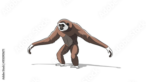 Cartoon gibbon ape monkey with arms outstretched