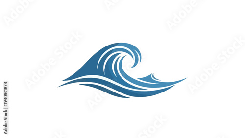 Stylized blue ocean wave crashing on white background