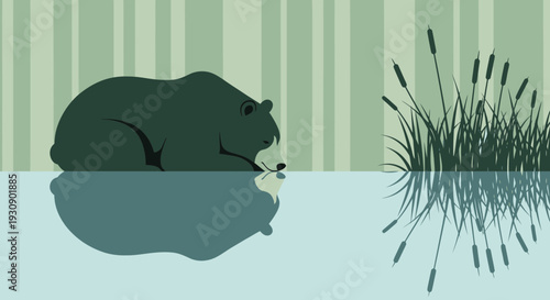 Serene Bear Contemplating Its Reflection by Water Edge