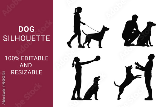 Dog Owner Playing with dog Training them silhouette collection use able for Pet Service Branding and Signage